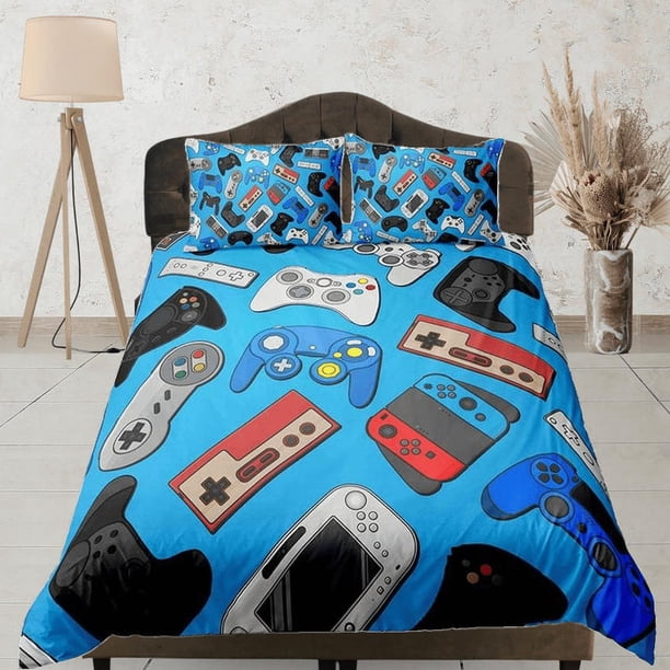 Ropa de Cama Gamer Funda Nórdica Azul, Video Gamer Regalo de Novio Juego de Cama Completo