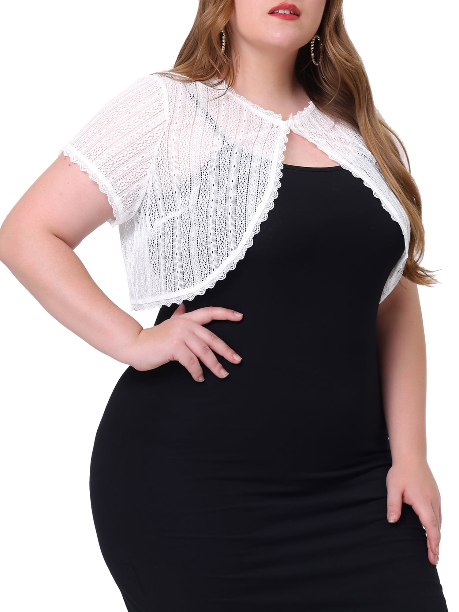 DARING DIVA Plus Size Lace Shrugs Sheer Short Sleeve Bolero Tops 3X White