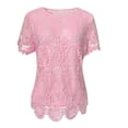 thumbnail image 3 of CUSTG Casual Shirts For Women Summer Solid Color Fashion Short Sleeve Blouse With Elegant Lace Hollow Out Design Comfortable Round Neck Versatile Tops For Daily Wear Holiday Dailywear, 3 of 3