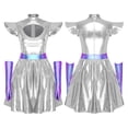 thumbnail image 2 of Aislor Womens Metallic Space Alien Shiny Robot Dress Carnival Outfits with Gloves Silver XXL, 2 of 7