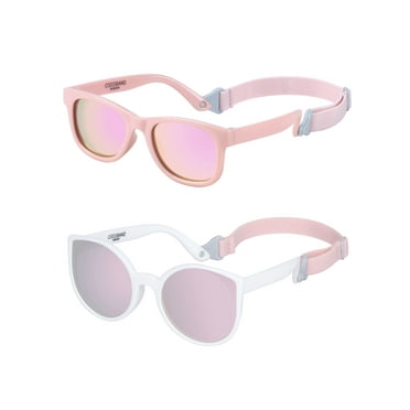 COCOSAND Baby Sunglasses with Strap Square and Cat Eye UV400 for Infant Toddler Boys Girls Age 0-24 Months, 2-Pack