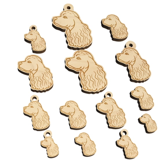 Cocker Spaniel Dog Head Wood Mini Charms Shapes DIY Craft Jewelry - With Hole - Various Sizes (16pcs)