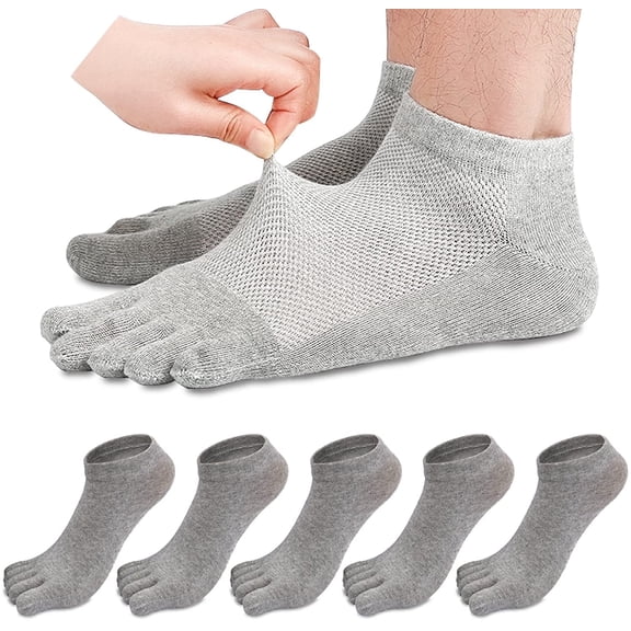 STONCEL Men's Gray Cotton Low-Cut 5-Pack Breathable and Soft Toe Socks