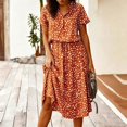 thumbnail image 2 of Alkepwun Dresses for Women V Neck Polka Dot Print Drawstring Elastic Waist Short Sleeve Midi Dress Loose Casual A-Line Summer Everyday Flowy Dresses, 2 of 5