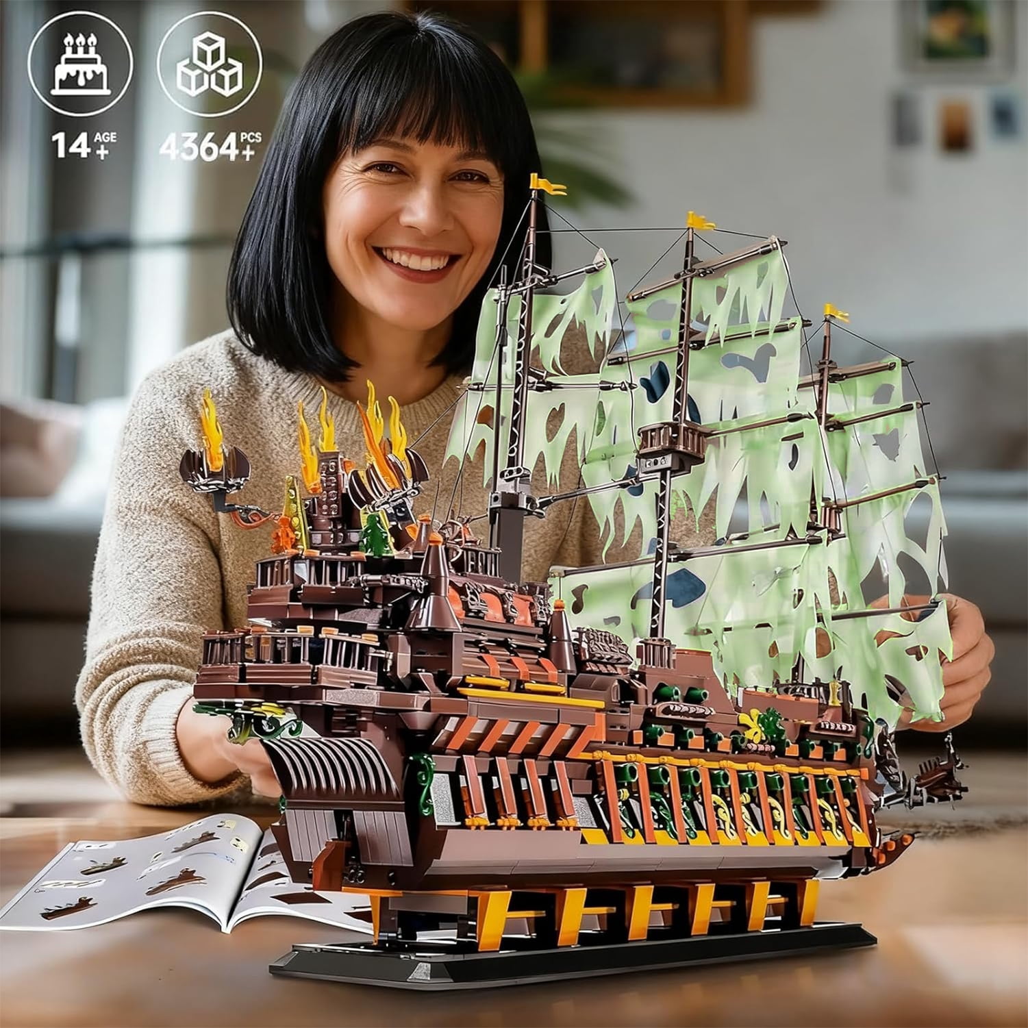 Large Pirates Ship Model Building Blocks Kits, MOC Dutchman Building Block Pirate Ship Construction Set to Build, Toys Gift for Age 14+/Adult Collections Enthusiasts (4364+Pieces)