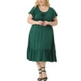 thumbnail image 1 of Vestido de Día de la Madre Plus Size Agnes Orinda para Mujeres, de Manga Corta, Cuello Corazón, con Volantes, Lazo, Maxi Largo, 3X Verde Oscuro, 1 of 6