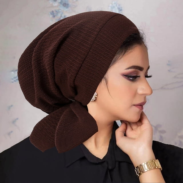 Under 10,Women's Linen Long Tail Headscarf Cap, Crystal Wavy Pattern, Fashionable Hat, for Daily/Travel, Breathable, Versatile Accessory Perfect for Layering|100%Polyester,Coffee,Sopatenor