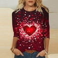 thumbnail image 2 of UsYezik Valentines Day Tops for Women 3/4 Sleeve Tops O Neck Casual Soft T-Shirt Blouses Heart Printed Shirts Graphic Tee Casual Tops, 2 of 4