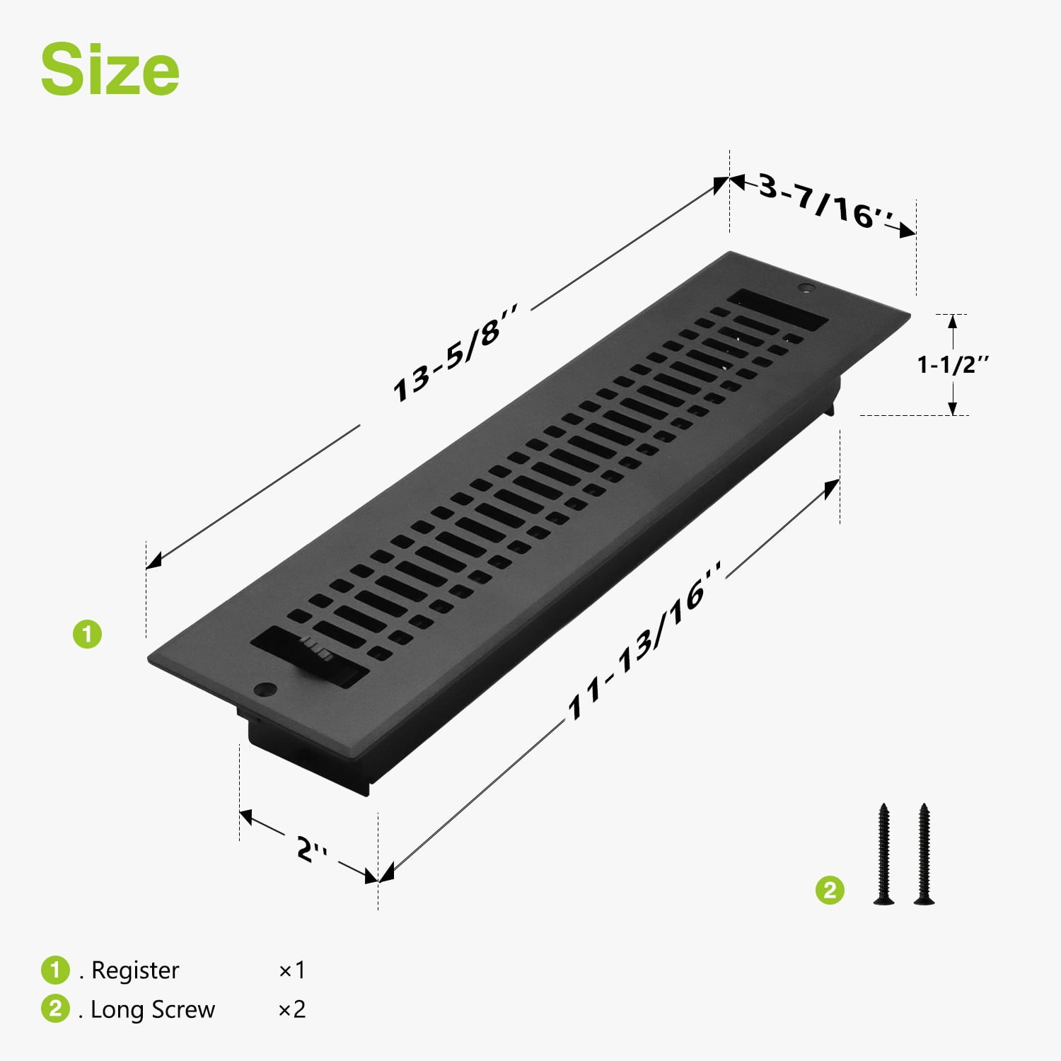 Naiture Louvered Wall Register, Contemporary Style Stainless Steel with Damper or Lever, Duct Size 2" X 12" (Overall Size 3-7/16" X 13-5/8"), Black Finish