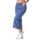thumbnail image 4 of Falda de mezclilla midi ajustada para mujer, de tiro alto, con rotos y dobladillo sin terminar, estilo casual, color azul claro, 4 of 6