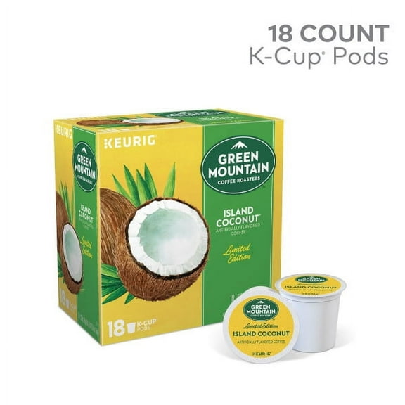 Green Mountain Coffee Island Coconut, Keurig K-Cup Pod, Light Roast, 18 Ct