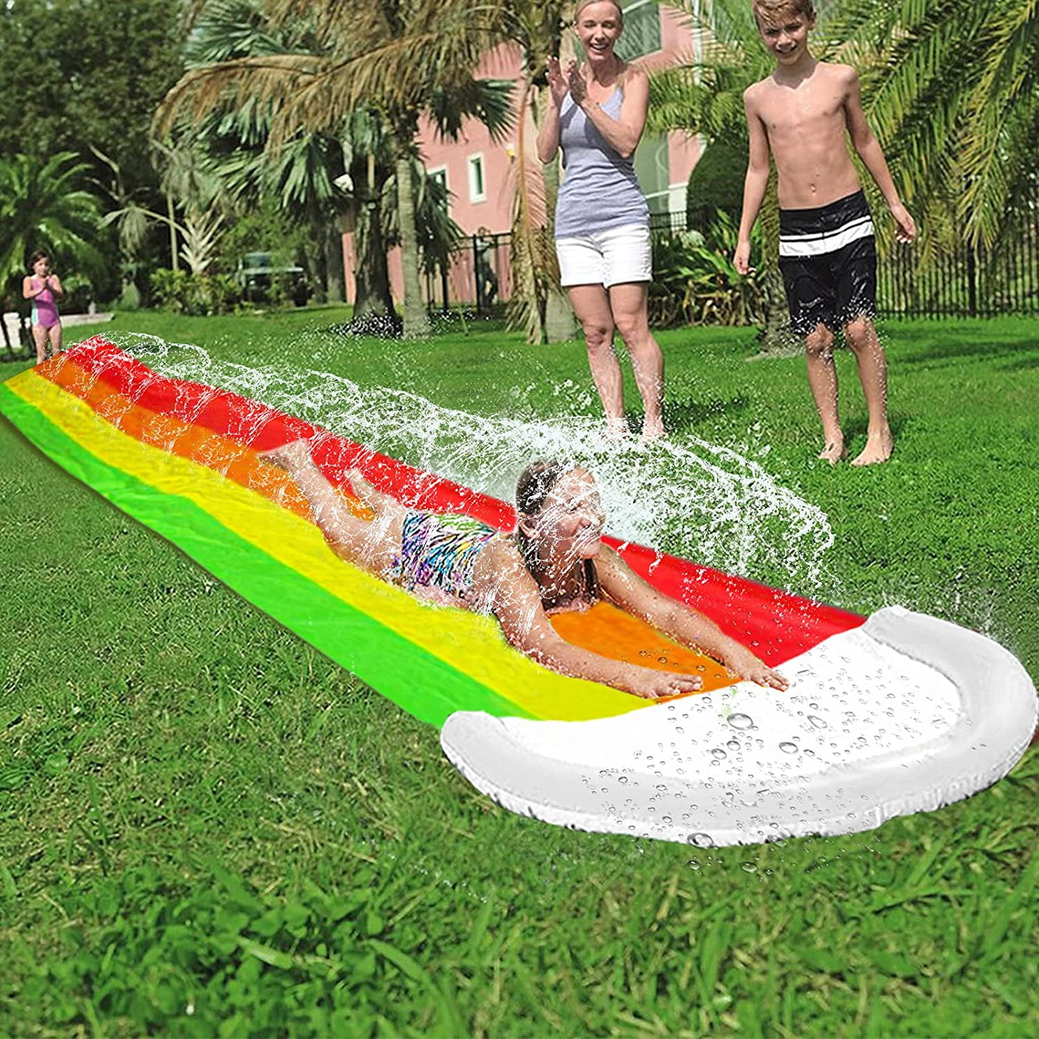 Rainbow Lawn Water Slides Splash Play Center Details about   14 FT Water Slip Slides for Kids 