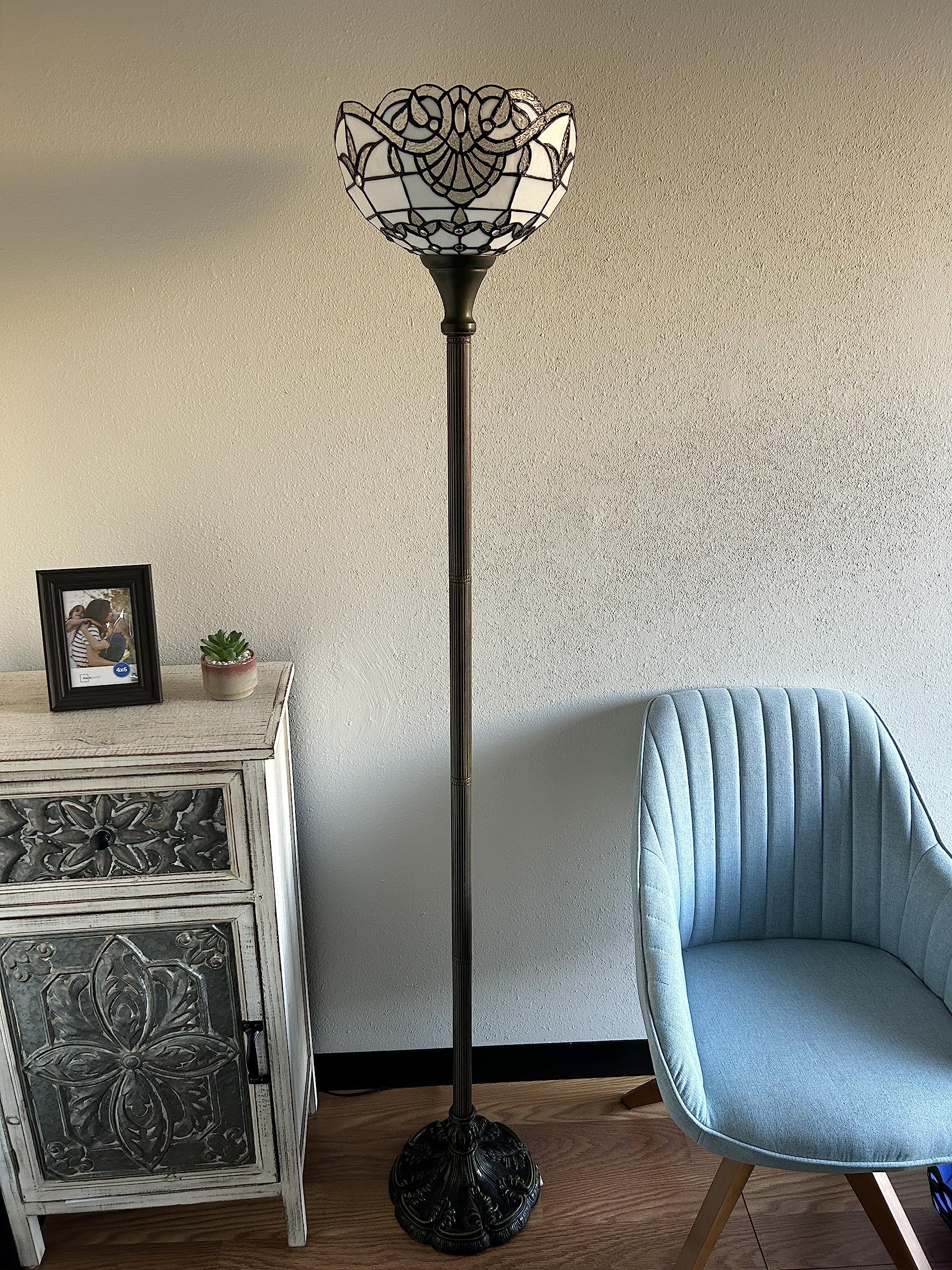 Tiffany Torch Floor Lamp White Baroque Style Lavender LED Bulb Included for Living Room Dining Room Bedroom Office Hotel 12"W*12"D*66"H