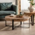 thumbnail image 4 of Jopath 31.29"Modern Retro Splicing Round Coffee Table, Fir Wood Table Top with Black Cross Legs Base, 4 of 9