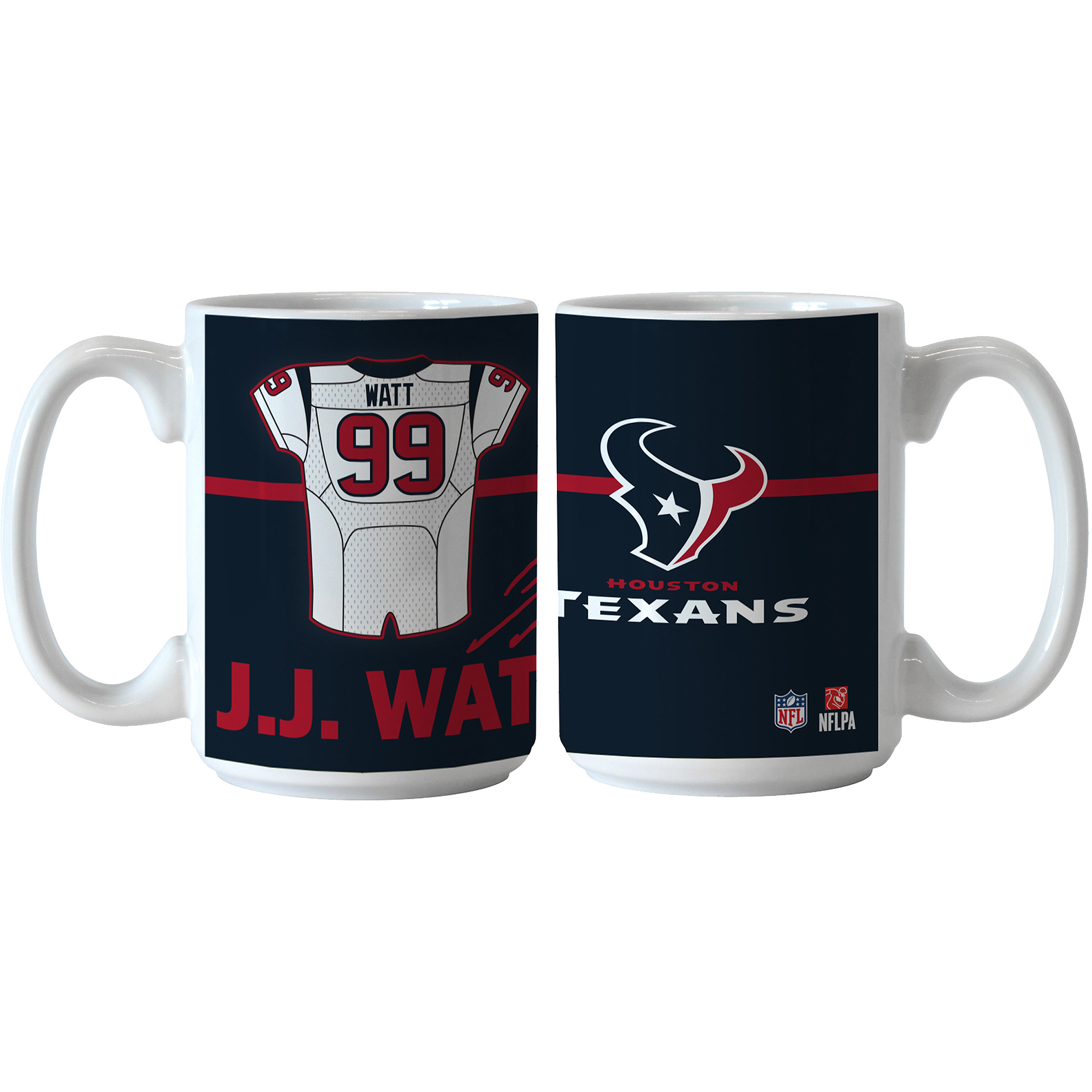 NFL 16 oz Houston Texans J.J. Watt Players Jersey Coffee Mug, Set of 2