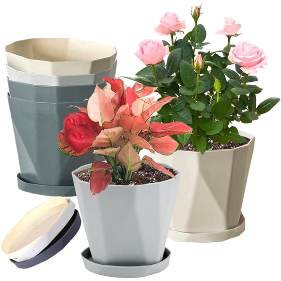 XINHUISHQZ Pots de Plantes de 5 Pouces, Ensemble de 6 Jardinières en Plastique Pot de Fleurs Moderne avec Trous de Drainage et Soucoupes pour Toutes les Plantes d'Intérieur, Herbes, Fleurs et Semis en Pépinière (5 Pouces-6 Pcs)