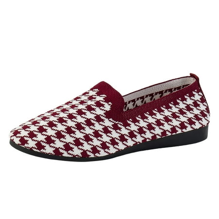 QYZEU Black Women Shoes High Heel Wedge Sandals 2024 Fall New Round Head Flat Single Shoes Female Shallow Mouth Sports Wind Casual Shoes Womens Skate Shoes Red 42