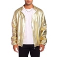 thumbnail image 1 of INSPIRE CHIC Shiny Varsity Jacket for Men's Metallic Baseball Bomber Jacket Golden M, 1 of 5