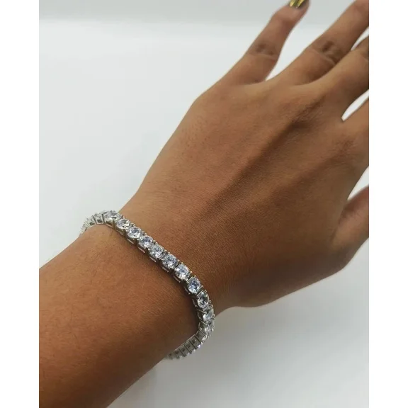 Pretty 4MM 10Ct Round Cut Simulated Diamond Women's Engagement Tennis Link Bracelet 7" 14k White Gold Plated 925 Silver For Her