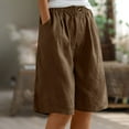 thumbnail image 2 of RYRJJ Bermuda Shorts for Women Wide Leg Cotton Linen Knee Length Summer Casual Long Shorts Loose High Waisted Short with Pockets(Brown,M), 2 of 6