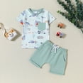 thumbnail image 2 of UAYOTSE Boy Shorts Sets Hawaiian Outfit Kid Leaves Floral Short Sleeve Shirt Top+shorts Suits,12-18 Months Light Green, 2 of 8