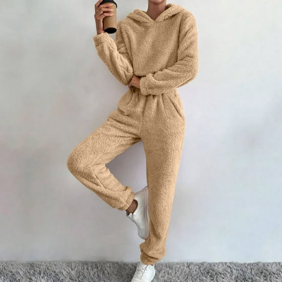 Women's Fashion Long Sleeve Hooded Pullover Pure Color Pants Casual Suit Snow Thermals for Women Snowmobile Suit for Women Pant Coat Girls Jumpsuit Women Overall Pants Suits for Women Pants Womens