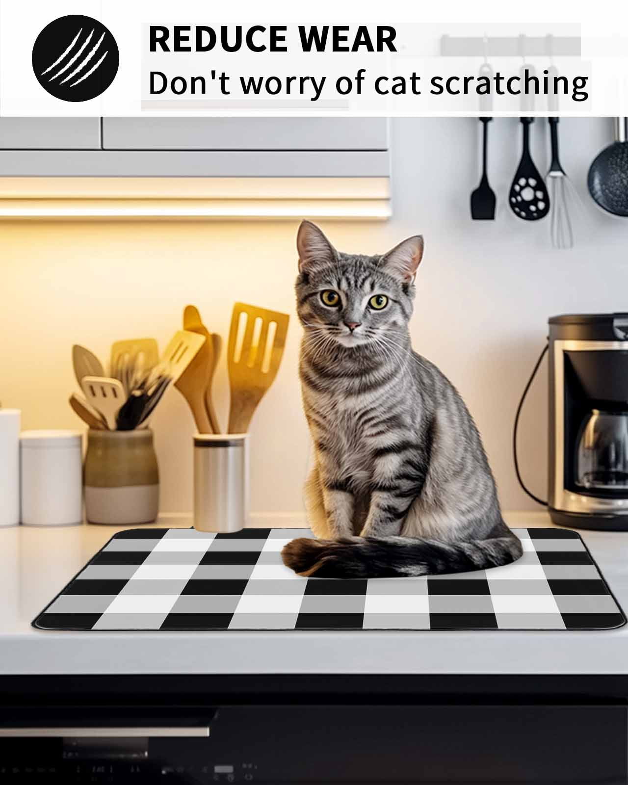 Stove Top Covers for Electric Stove, Black White Plaid Glass Stovetop Cover Protector, Spring Farmhouse Buffalo Checkered Induction Cooktop Protector Oven Mat for Kitchen Countertop 24"x21"