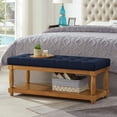 thumbnail image 2 of Leumius Upholstered Linen Bench with Storage Shelf, Solid Wood Spindle Legs Accent Furniture Tufted Ottoman Bench for Bedroom Entryway Living Room Navy Blue, 2 of 6