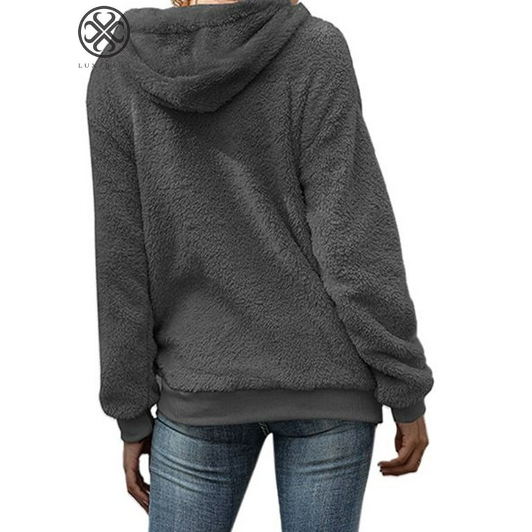 Black sherpa hoodie womens clearance
