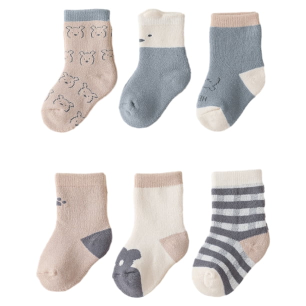 Calcetín de algodón con agarre para bebé, calcetines de invierno cálidos y gruesos antideslizantes para niños y niñas, calcetines coloridos para bebés, 6 pares