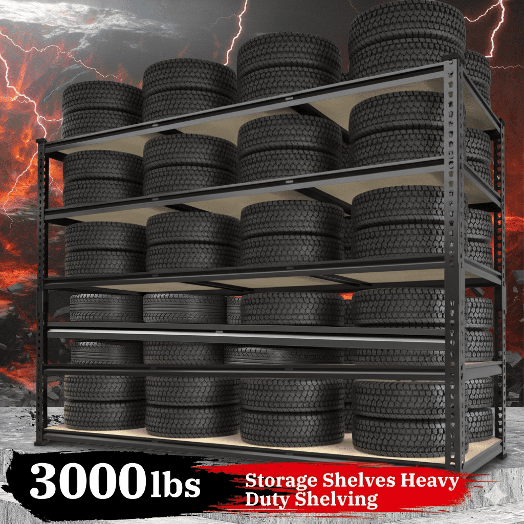 Prilinex 72" H Garage Shelving Heavy Duty 3000 LBS 5 Tier Storage Shelves Adjustable Shelving Unit and Storage for Garage Basement 48" W x 18" D x 72" H, 4 Pack