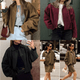 thumbnail image 5 of Valueadd Women's Long Sleeve Faux Suede Jacket Lapel Pilot Coat Casual Oversized Trendy Streetwear Outerwear, 5 of 7