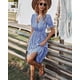 thumbnail image 2 of Vestido camisero para mujer, sin mangas, cuello en V, vestido midi a rayas, plisado, con volantes, vestido casual con botón Xishao Moderno, 2 of 6