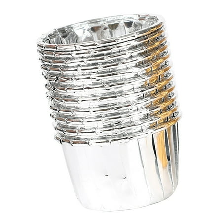 

50pcs Cupcake Cups Double\-Sided Aluminum Foil Disposable Muffin Liners Little Pudding Cups silver