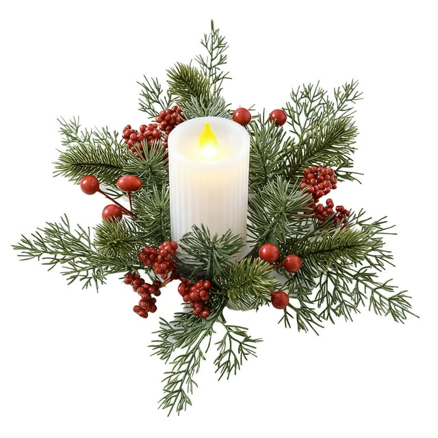 BotaniNest Anneau de Bougie Baie Petite Couronne de Bougie 3 Pouces Support de Bougie Central (Baies Rouges et Dorées)