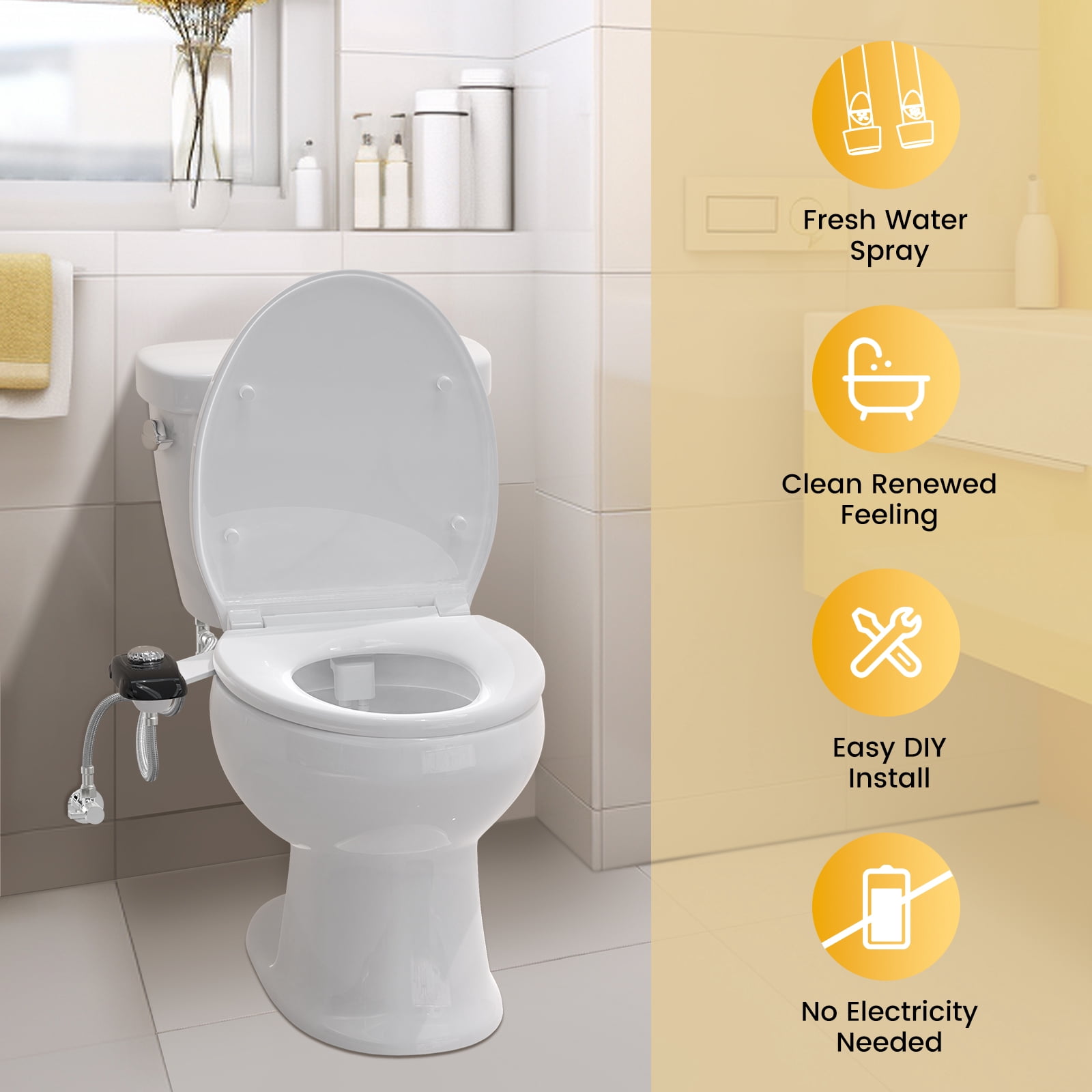 Couradric Bidet Attachment: Dual Nozzle , Hidden Nozzle, Adjustable Water Pressure- Black