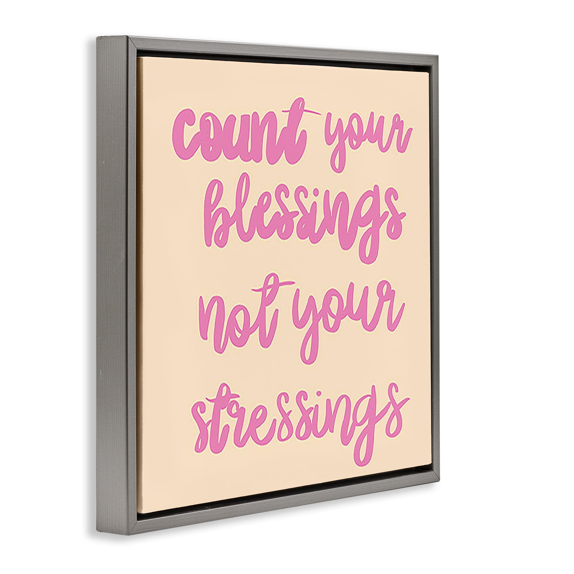 Stupell Industries Count Blessings Not Stressings Text & Numbers Painting Gray Floater Framed Canvas Art Print Wall Art, 18 x 18