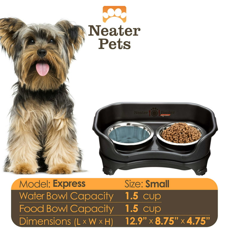 Neater Pets Neater Feeder Express Mess-Proof Elevated Food & Water Bowls  for Small Dogs, Midnight Black 