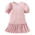 thumbnail image 1 of FAOWME Toddler Girls Short Sleeve Solid Color Ribbed Ruffles Princess Dress Dance Party Dresses O-Neck Sundress Pink 2-3 Years, 1 of 8