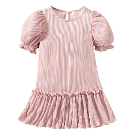 

BSDHBS Girls Summer Dress Toddler Girls Short Sleeve Solid Color Ribbed Ruffles Princess Dress Dance Party Dresses Clothes