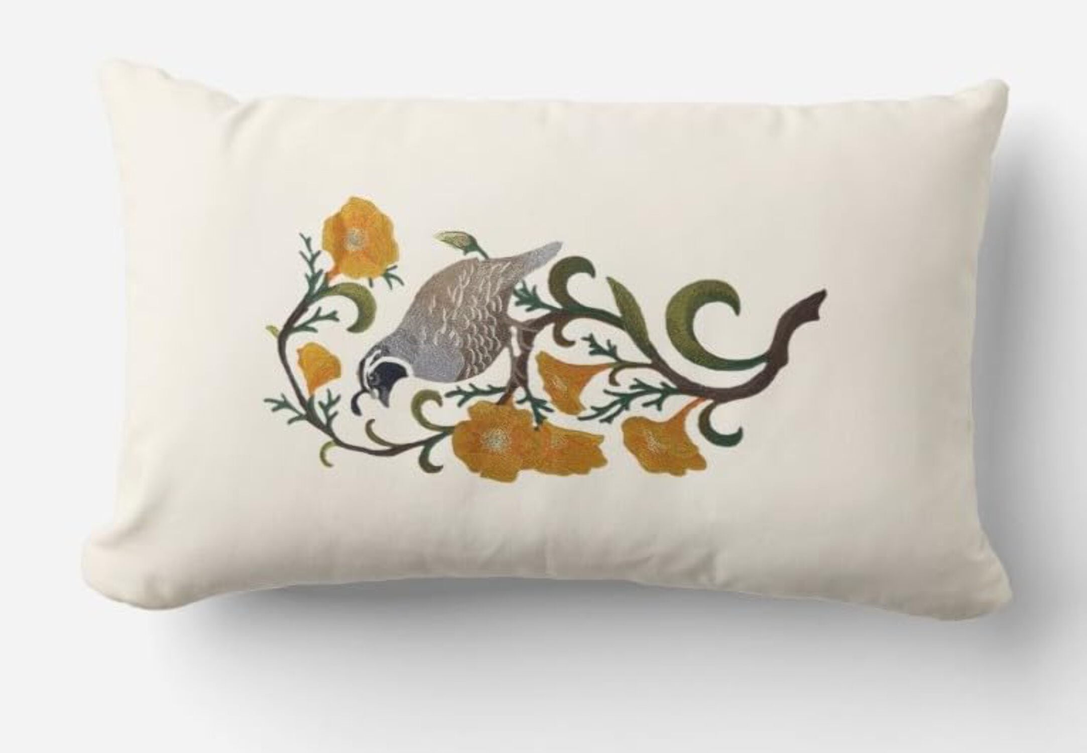 Custom California Quail and California Poppy Medley Bird Embroidery Iron On/Sew Patch - Beyond Vision (6.34" x 11.8")