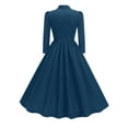thumbnail image 5 of Women's Long Sleeve Fall Dresses 2024 Casual Ruffle Mock Neck Midi Wedding Guest Cocktail Flowy Dress Dark Blue L, 5 of 6