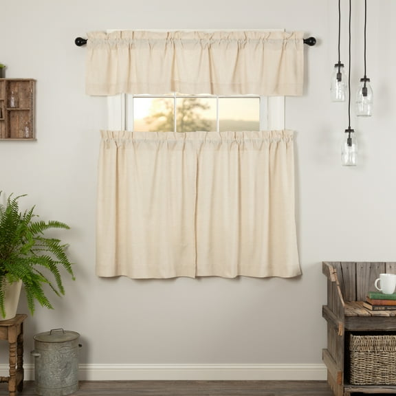 VHC Brands Simple Life Flax Natural 3 PC Curtain Set (1 Valance 16x72 and 2 Tier 36x36)
