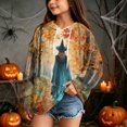 thumbnail image 5 of Grblisyd Halloween Hoodie For Girls Casual Long Sleeve Witches Party Sweatshirt Fashion Flowers Printed Tops, 5 of 5
