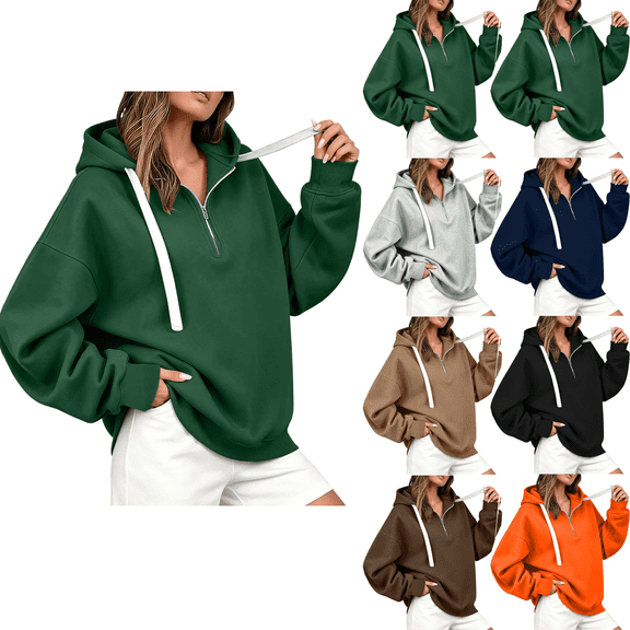 Women's Sweatshirts Oversized Trendy Half Zip Hoodie Long Sleeve Drawstring Sweatshirt Side Split Loose Fall Tops