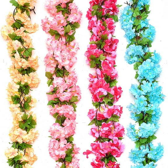 Visland Artificial Cherry Blossom Vine Hanging Plants Faux Sakura Garland Fake Oriental Cherry Wreath Artificial Flower 8.2 FT