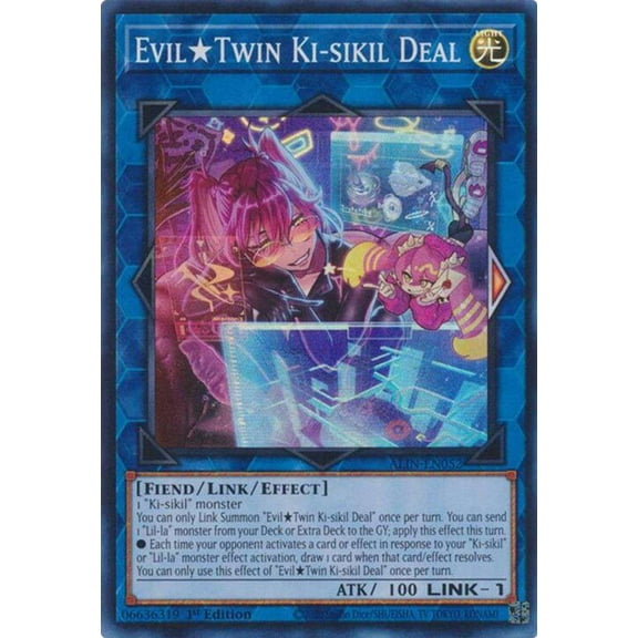 YuGiOh Alliance Insight Super Rare EvilTwin Ki-sikil Deal ALIN-EN052