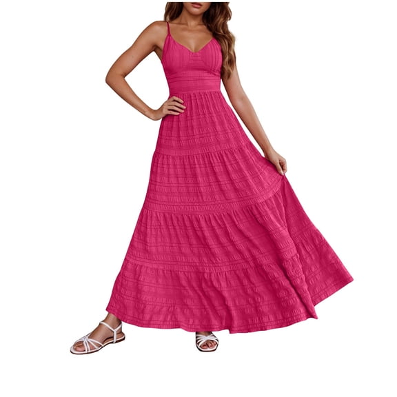 2026 Womens Plus Size Summer Fashion Dresses Solid Pleated Dress V-Neck Sleeveless Dresses Casual Bandage Comfortable All Occasion Wear