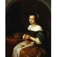 thumbnail image 2 of Netscher, Caspar 15x18 White Modern Wood Framed Museum Art Print Titled - A Woman Knitting With a Basket of Fruit, 2 of 4