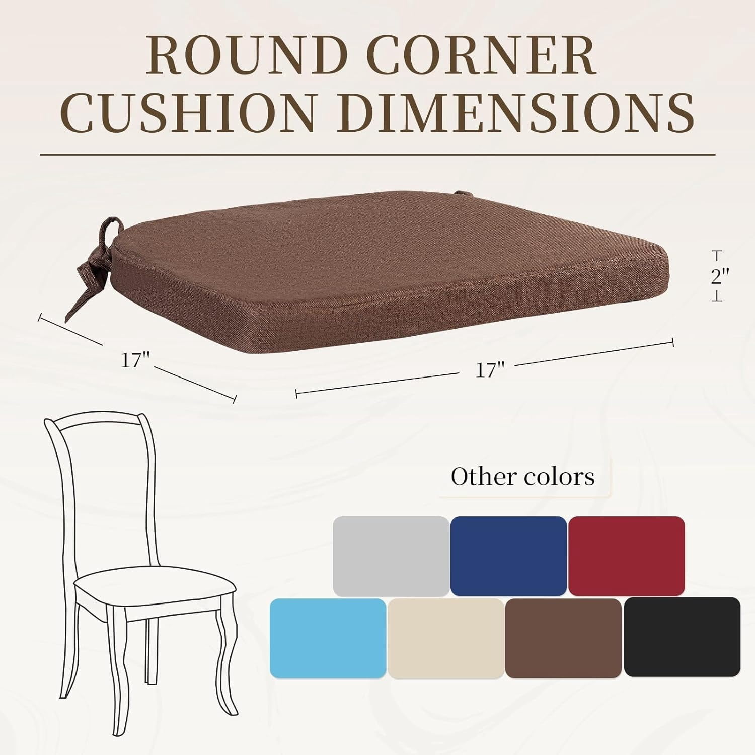 Outdoor Chair Cushions, 17" x 17" x 2" Patio Chair Cushions for Outdoor Furniture, Indoor Dining Seat Chair Pads with Ties, for Patio, Garden, Living Room
